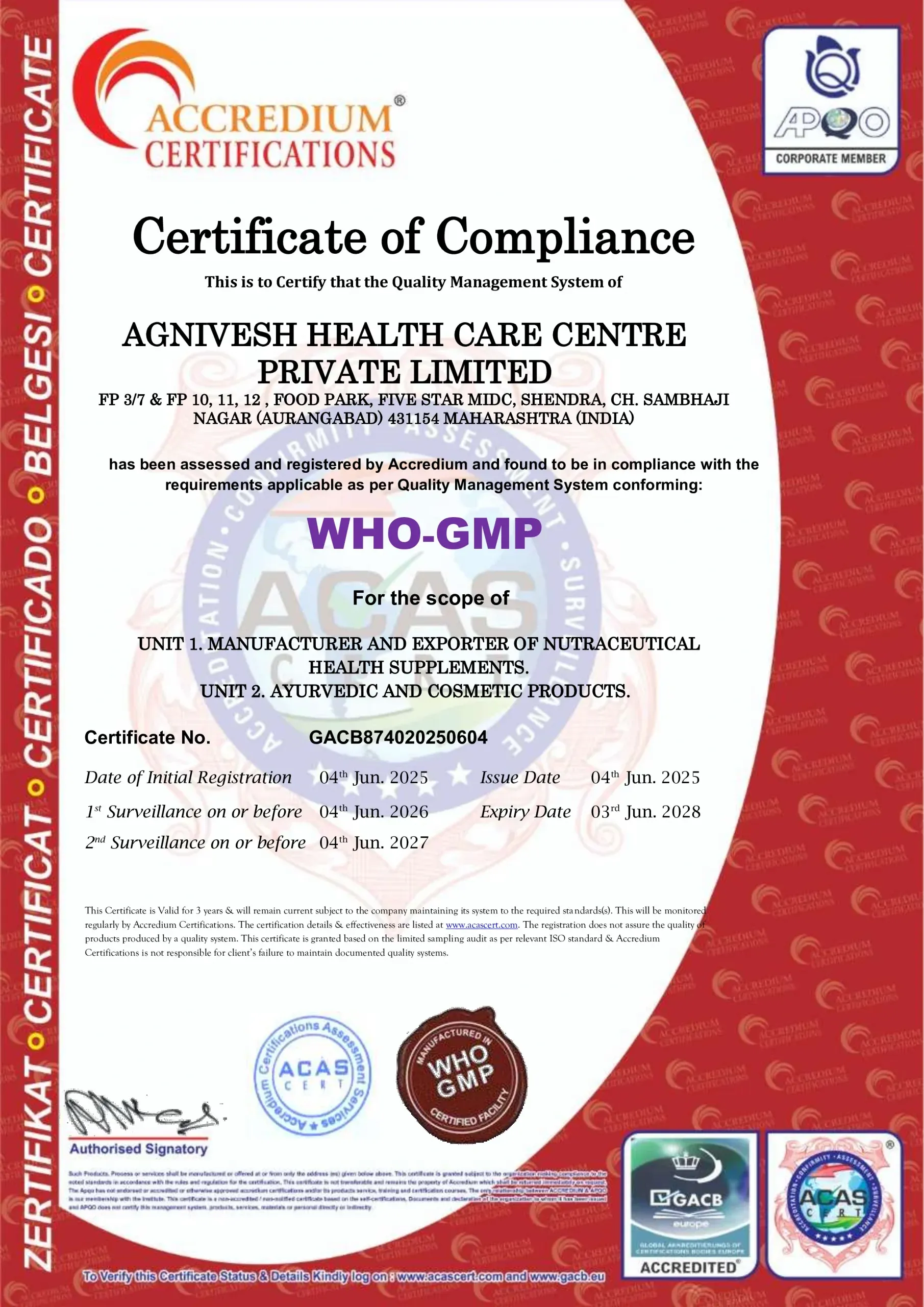 WHO-GMP Quality Certificate