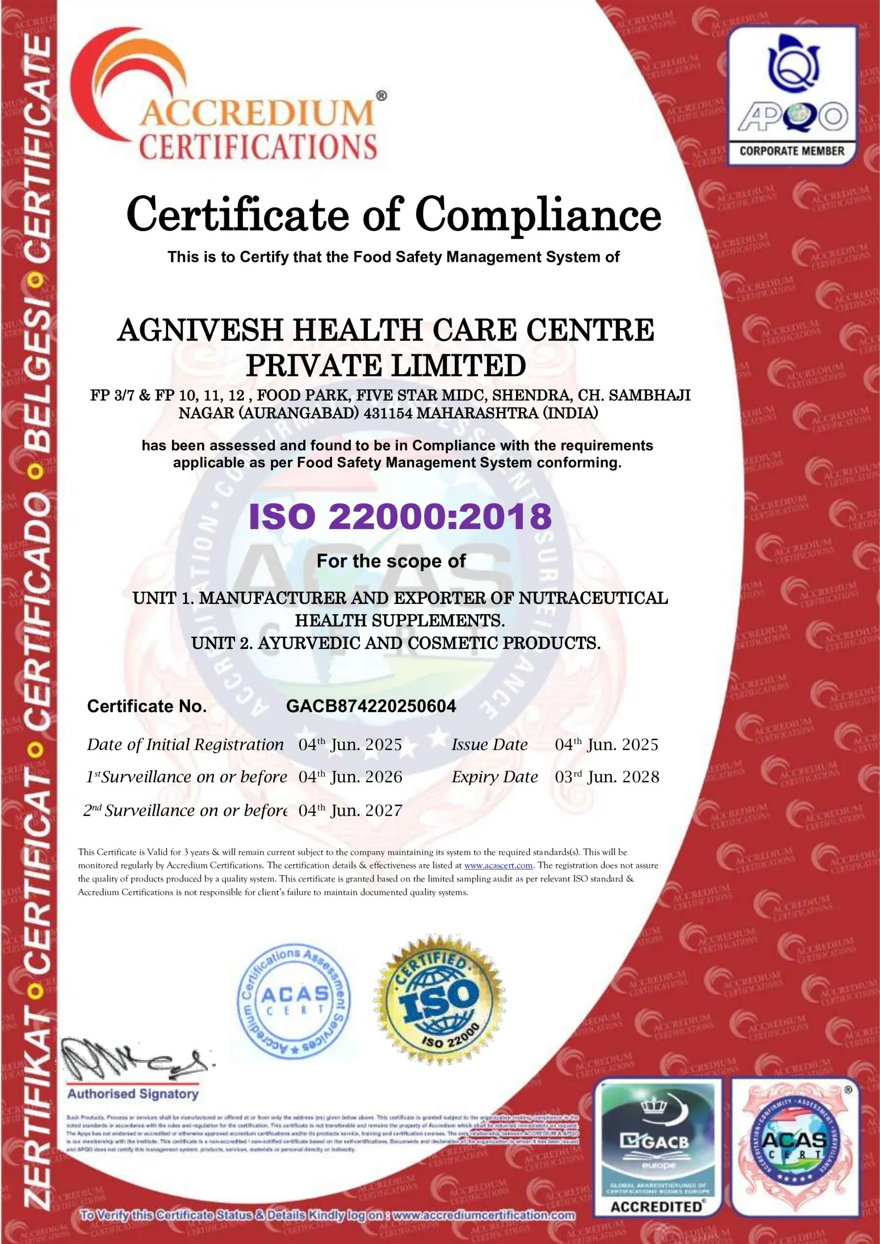 ISO Quality Management System Certificate