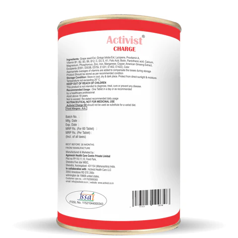Activist Charge Tablets - Nutritional Information and Active Ingredients