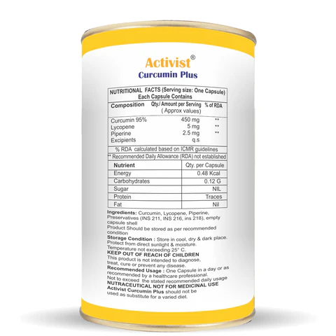 Activist Curcumin Plus Capsules - Supplement Blister Pack and Capsule Formulation