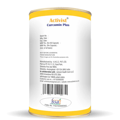 Activist Curcumin Plus Capsules - Nutritional Information and Active Ingredients