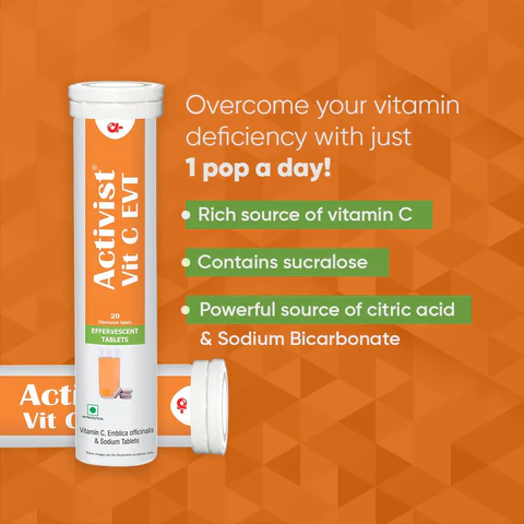 Activist Vit C EVT Effervescent Tablets - Nutritional Information and Active Ingredients