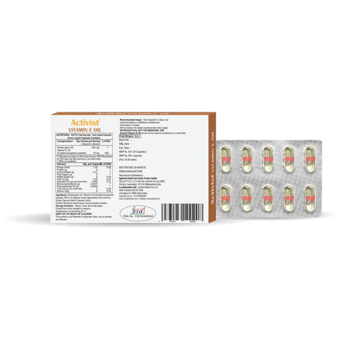 Activist Vitamin E Oil Capsules - 30 Capsules - Supplement Blister Pack and Capsule Formulation